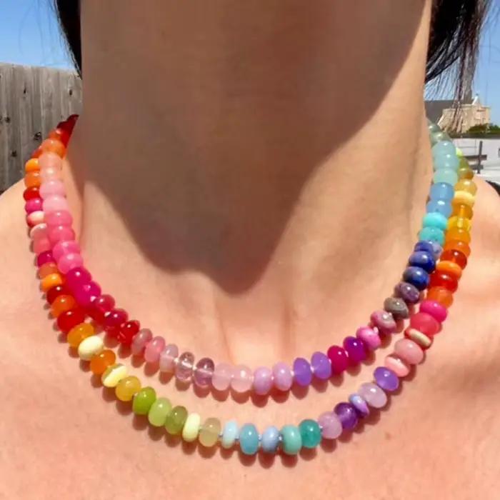 Collier à nœud coloré en pierre naturelle de 8mm pour femmes, bijoux à la mode, Cool Girl, breloque bohème, cadeau 2025