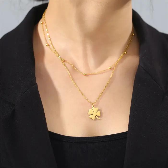 Collier pendentif trèfle porte-bonheur cazador acier inoxydable couleur or pour femmes occasions spéciales anniversaire mariage cadeau