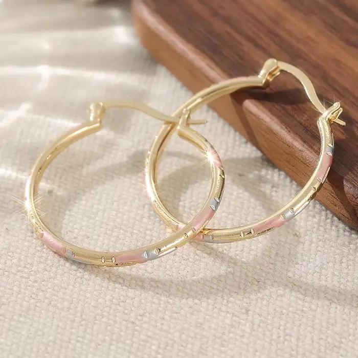 Boucles d'oreilles créoles fines plaquées or, style bohème, design tricolore, pour femme, élégantes, pour banquets et célébrations, cadeau de bijoux