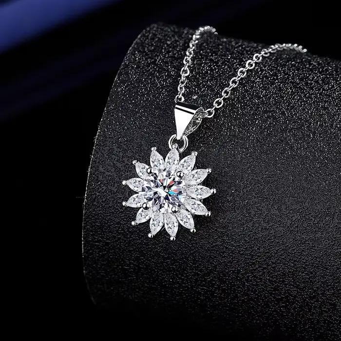 Collier en argent sterling 925 pour femmes, Zircom avec diamant de laboratoire, bijoux, pendentif de mariage, plaqué or blanc