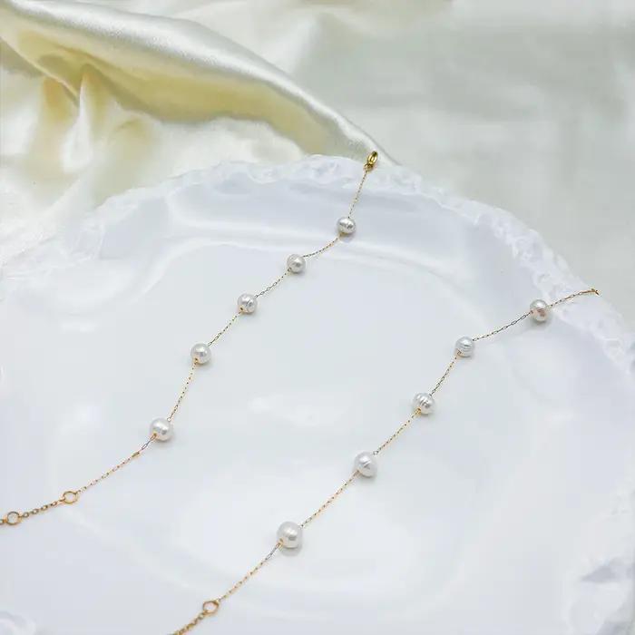 Bracelet minimaliste en perles d'eau douce naturelles plaqué or 14 carats pour femmes élégantes occasions spéciales cadeau bijoux