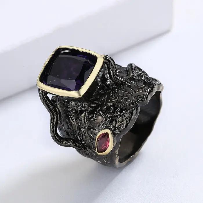 Bague Incrustée Violette Zirconium Croix Fin Bijou Fins Italiens Nouvelle Mode Engagement Pour Hommes Femmes Occasions Spéciales