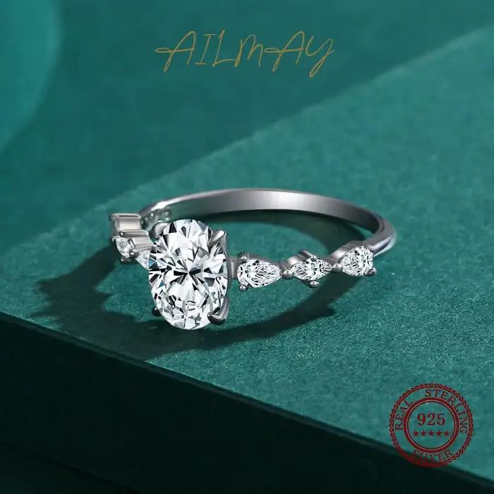 Ailmay véritable 925 en argent Sterling mode ovale de qualité supérieure AAAAA zircone bague de fiançailles mariage anneaux fins bijoux pour les femmes