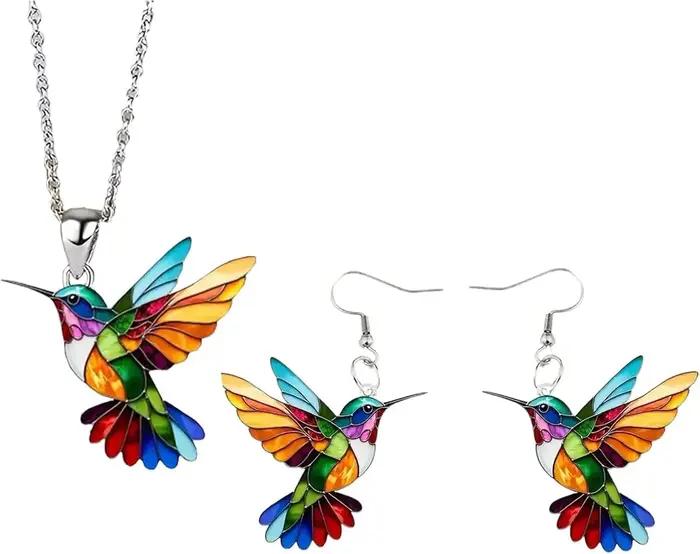 Colliers colorés de boucles d'oreilles d'oiseau de colibri