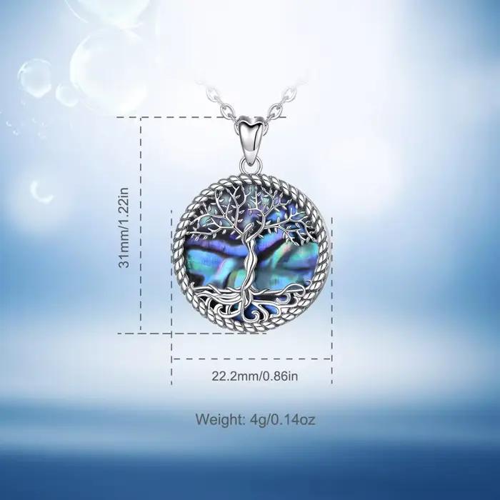 Collier Arbre de Vie en Argent Sterling 925 avec Coquille d'Ormeau Naturelle et Boîte Cadeau Occasions Spéciales Fiançailles Mariages Anniversaires