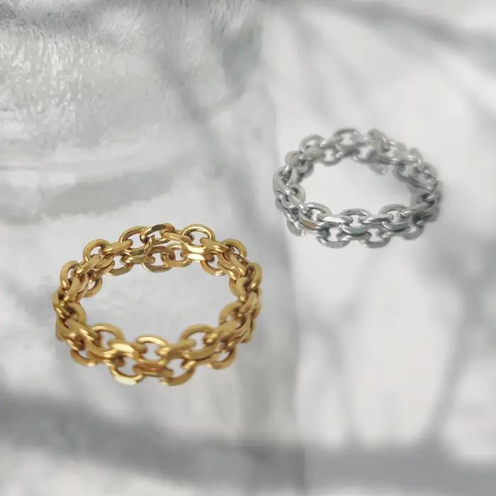 Bague de fiançailles minimaliste en acier inoxydable avec lettres personnalisées et plaquage Or 14K style géométrique pour femme