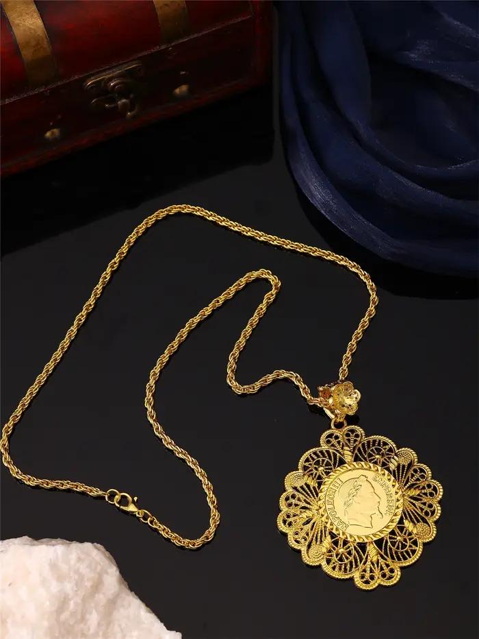 Collier vintage pour femme - Forme de fleur - Portrait Napoléon sculpté - Bijoux de banquet de festi