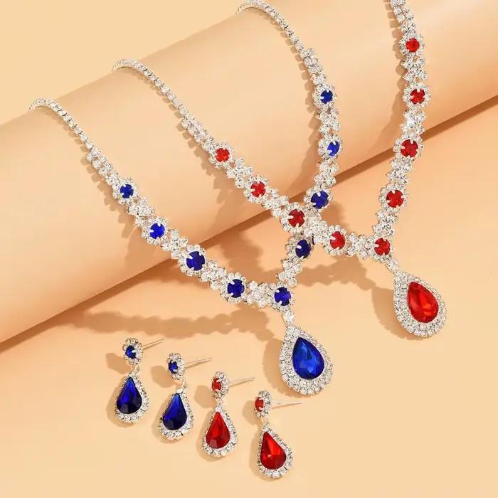 Ensemble de bijoux en cristal plaqué or plaqué argent plaqué rhodium avec boucles d'oreilles pendantes en zircon pour femmes occasions de soirée élégantes