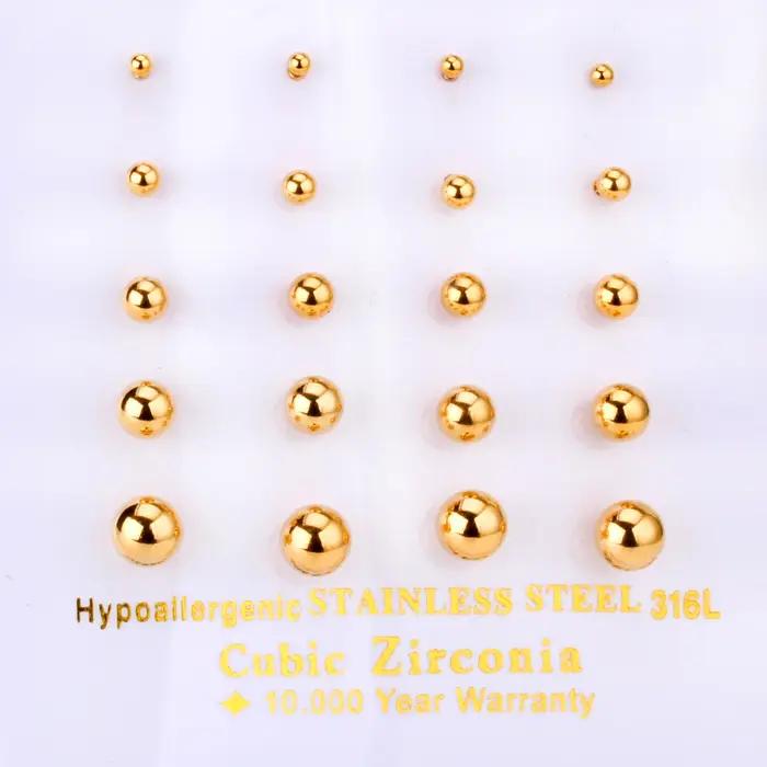 ASONSTEEL 10 paires/carte boule en acier boucle d'oreille
