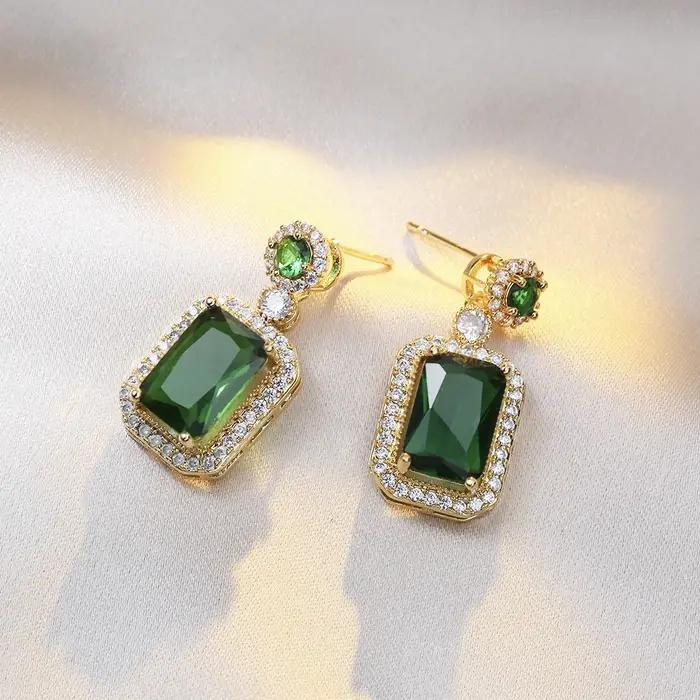 4 pièces ensembles exquis carré strass collier boucles d'oreilles bague ensemble de bijoux charme dames
