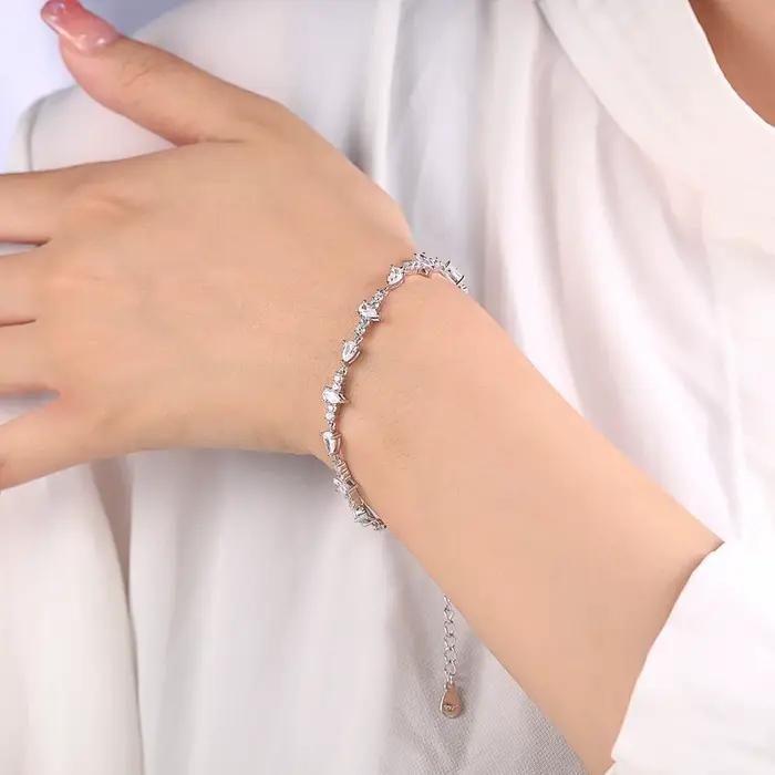 Vinregem laboratoire créé saphir pierres précieuses mode Bracelets bracelet 100% 925 en argent Sterling bijoux fins pour les femmes cadeaux en gros