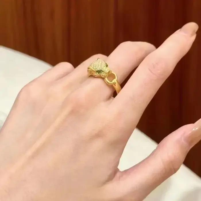 Bague tête de léopard en or véritable 18 carats AU750