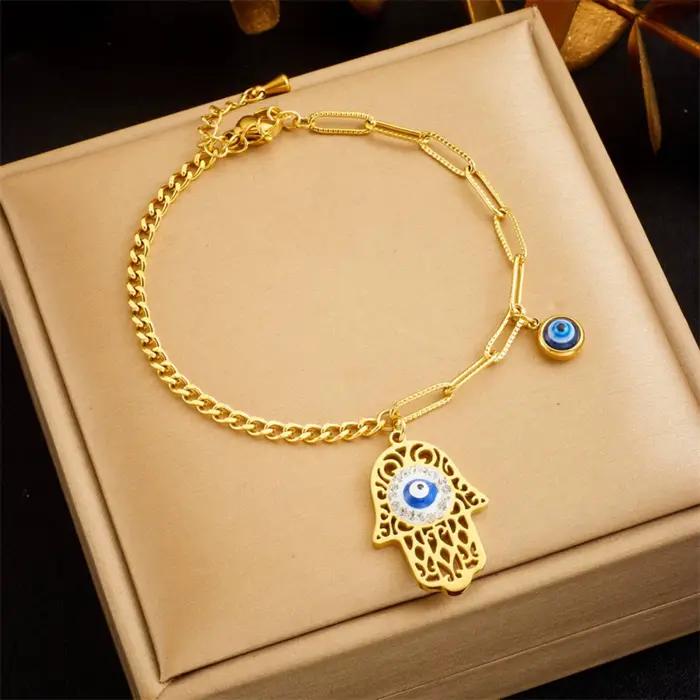 Hamesh main de Fatima mauvais œil Bracelet pour femmes hommes amulette cadeau bijoux en acier inoxydable