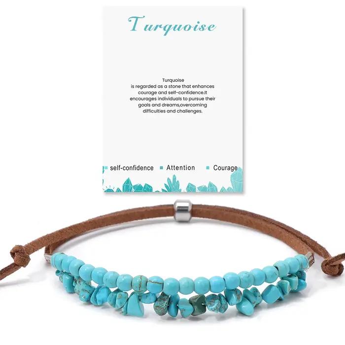 Bracelet de perles en Aventurine verte irrégulière, 4mm, pierre naturelle, cristal, corde en cuir ré