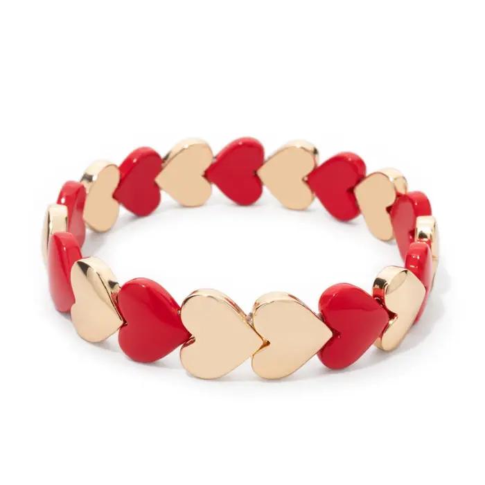 Bracelet en forme de cœur JOLDHAF avec réglage élastique, or plaqué, perles colorées, pour femmes, bijou unique, design moderne, occassions spéciales