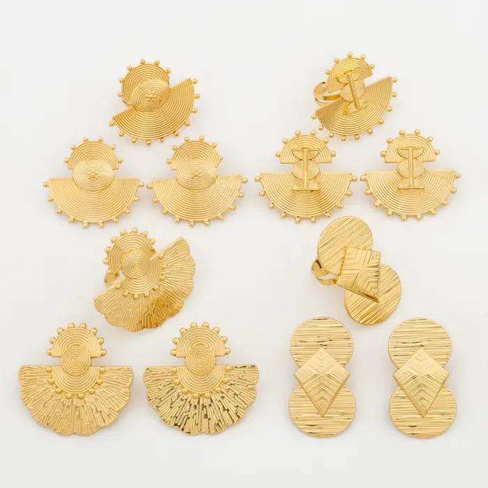 Ensemble de bijoux plaqués pour femmes, boucles d'oreilles et bagues, Design de dubaï, à la mode, bijoux de mariée africaine, cadeau de fête, nouvelle collection