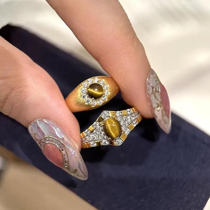 Bague vintage série pierre d'oeil de tigre pour femmes, style hip-hop, classique, artisanat de tréfilage, breloque légère, bijoux de luxe, couple