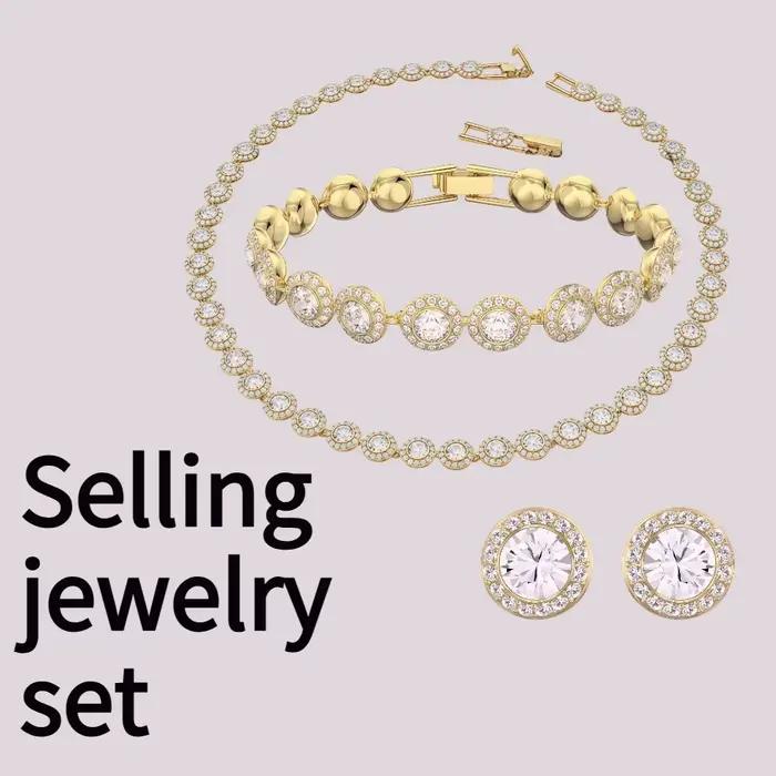 Ensemble de bijoux fins en or et cristal Charms 2026 pour femmes, collier rond, bracelet, boucles d'oreilles, cadeau romantique