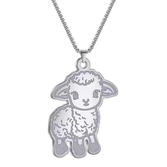 Collier pendentif mouton mignon en acier inoxydable bijou animal design moderne cadeau d'anniversaire femme événement occassionnel