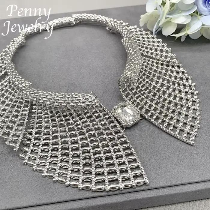 Parure de bijoux originaux en strass pour femme, collier exagéré en zircone, boucles d'oreilles, bracelet, bague, cadeaux pour mariage et fête