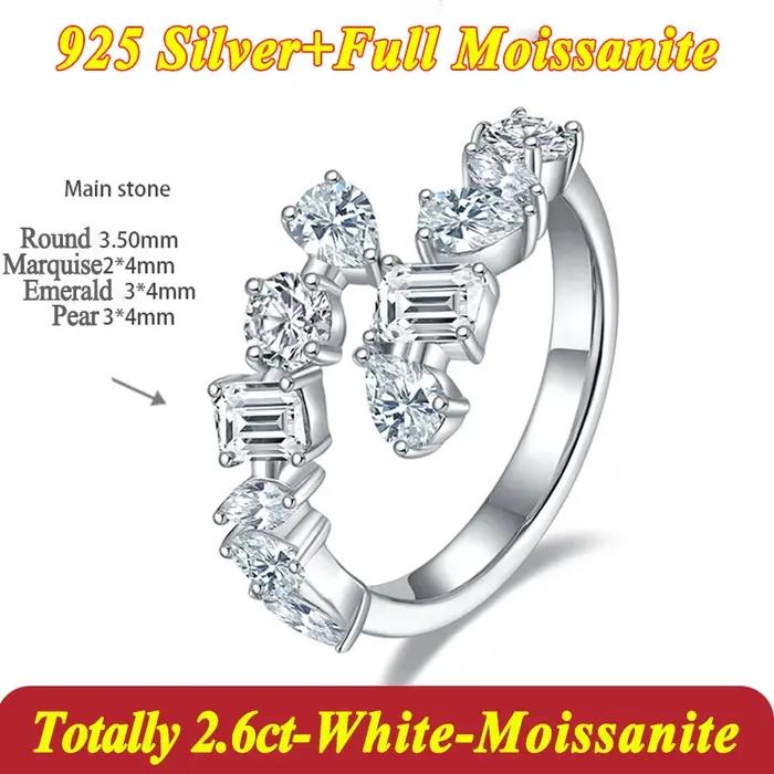 Bague de luxe plaquée poire émeraude Moissanite 18 carats pour femme