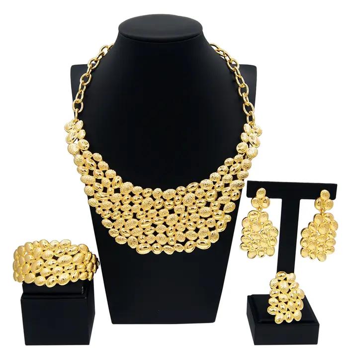 Ensembles de bijoux plaqués or de Dubaï pour femmes, boucles d'oreilles brésiliennes, matiques, banq