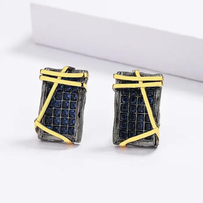 Ensemble de bijoux géométriques en or noir et bleu pour femmes, bague collier boucles d'oreilles pour occasions spéciales engagement