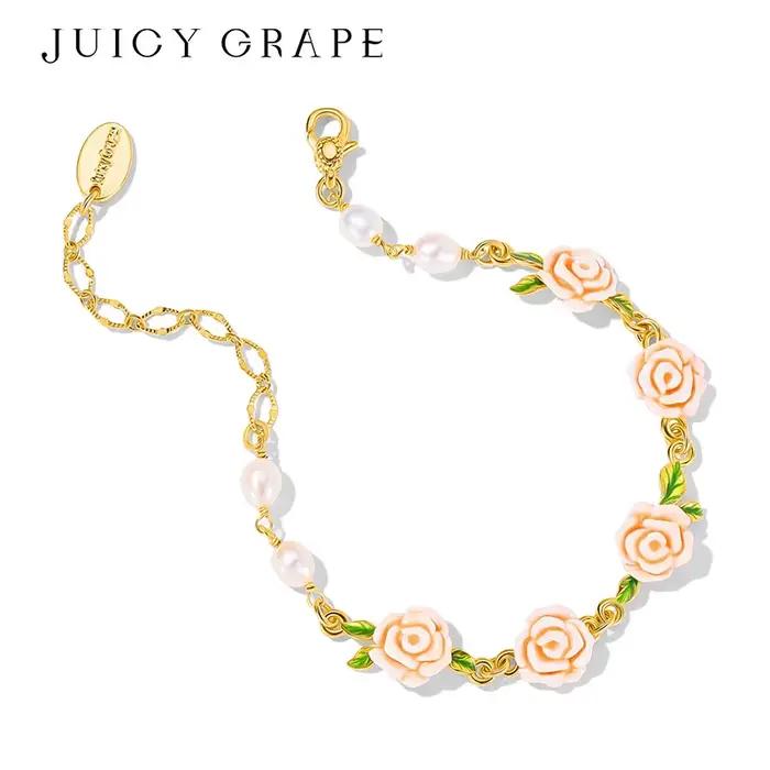 Ensemble de bijoux élégant en émail rose et perles pour femmes avec pendentifs en or karat et zirconium blanc pour occasions spéciales et cadeaux