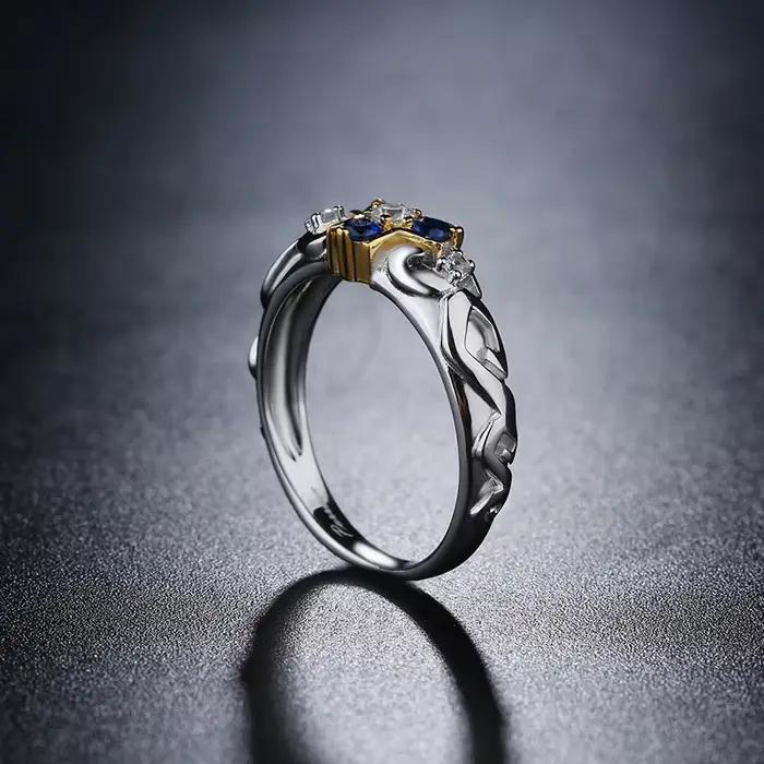 Bague en argent sterling 925 sertie de zircone bleue ethnie Zelda Zora pour engagement et occasions spéciales