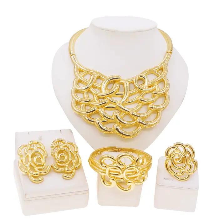 Collier pour femmes, ensemble de bijoux plaqués or de dubaï