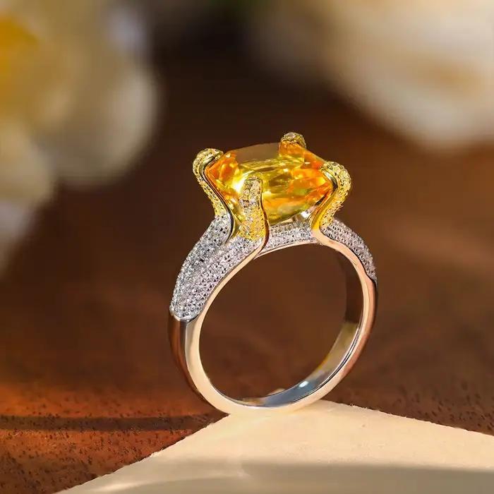 Bague de fiançailles LinkerLove en argent S925 avec saphir jaune 8 carats pour femme