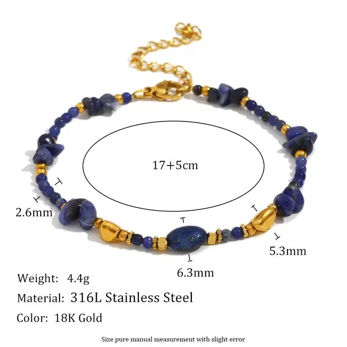 E.B.belle – Bracelet de perles en pierre naturelle bleue irrégulière pour femmes, en acier inoxydabl