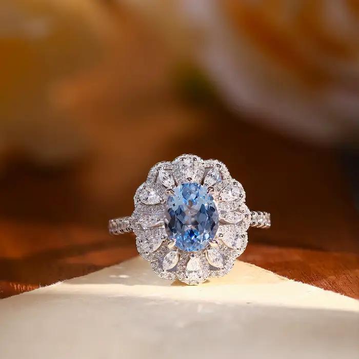 Bague en argent sterling 925 sertie de diamants ovales en aquamarine pour mariage et occasions spéciales bijoux fins élégance et originalité