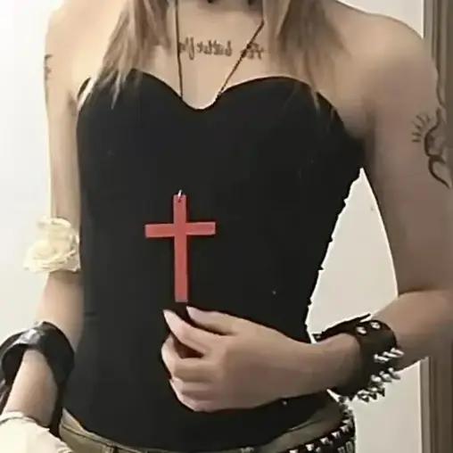 Y2K – collier avec pendentif croix en bois pour femmes et hommes, Vintage, Cool, épicé, filles, Hip