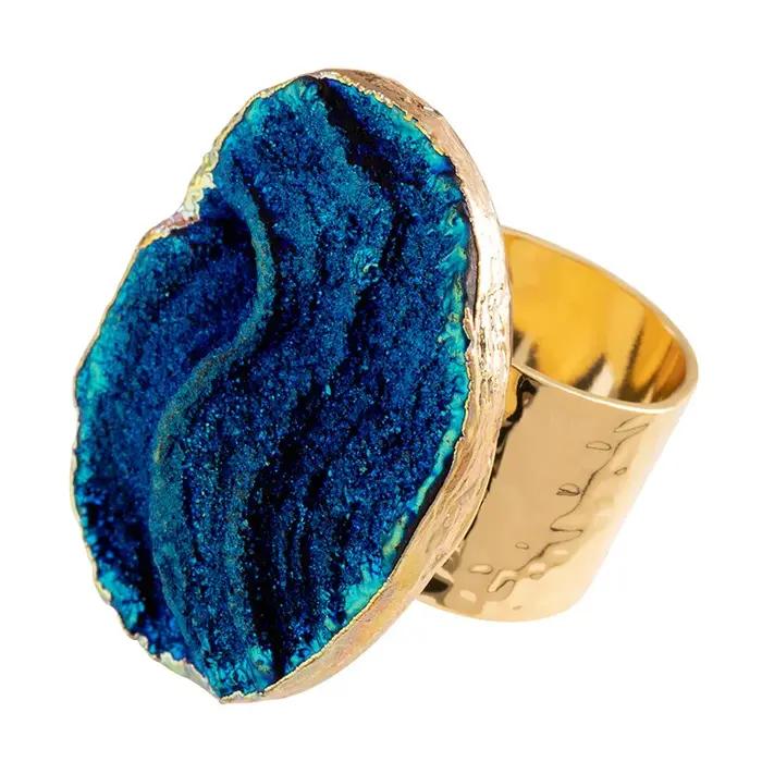 Bague ouverte ajustable en résine bleu Klein pierre précieuse bijou élégant mode unisexe pour femmes hommes occasions spéciales tenues sophistiquées