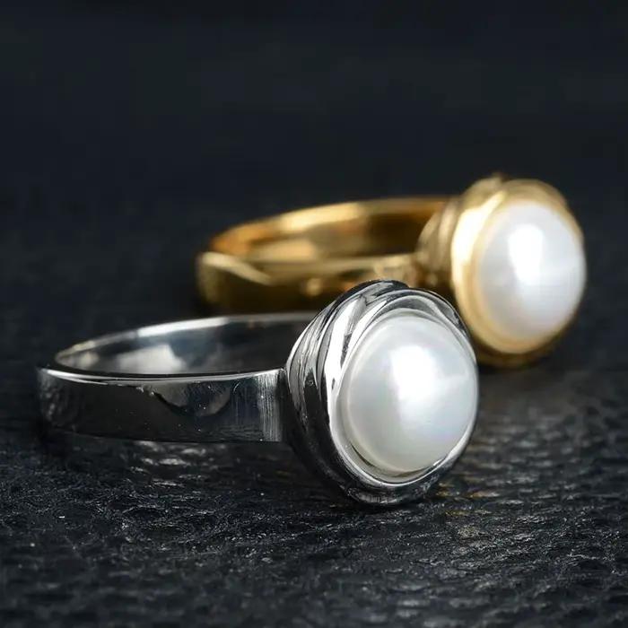 Keisha Lena élégant Imitation perles bague pour femme or argent-couleur acier inoxydable haute qualité livraison directe # 6~10