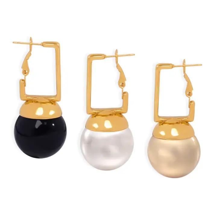 Boucles d'oreilles pendantes en perles noires pour femmes, en acier inoxydable plaqué or, Imitation de perles, bijoux de luxe pour femmes