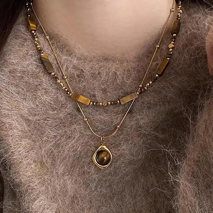 Collier en zircon étoile de soleil vintage pour femmes chaîne ras du cou pendentif double couche bijou mode occassions spéciales