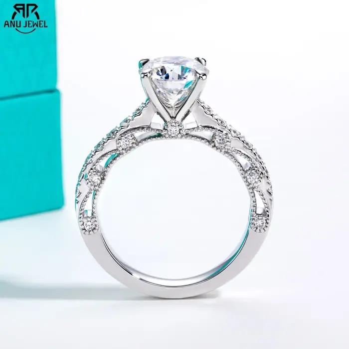 2ct Moissanite bague de fiançailles 925 en argent Sterling 18K plaqué or luxueux anneaux de mariage pour les femmes
