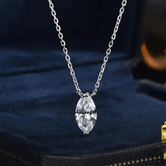 Collier en Moissanite taille Marquise brillante Lnngy