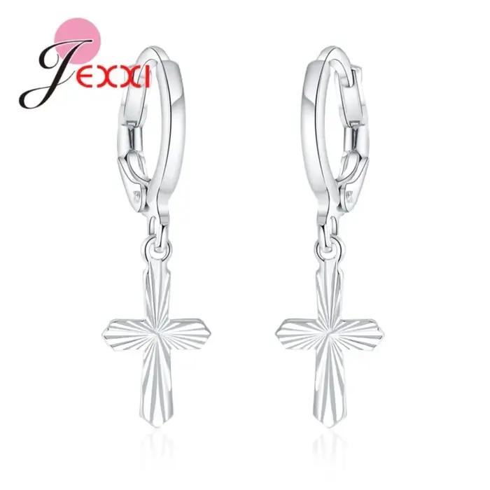 Boucles d'oreilles pendantes géométriques croisées au design simple et tendance pour femme en argent sterling 925