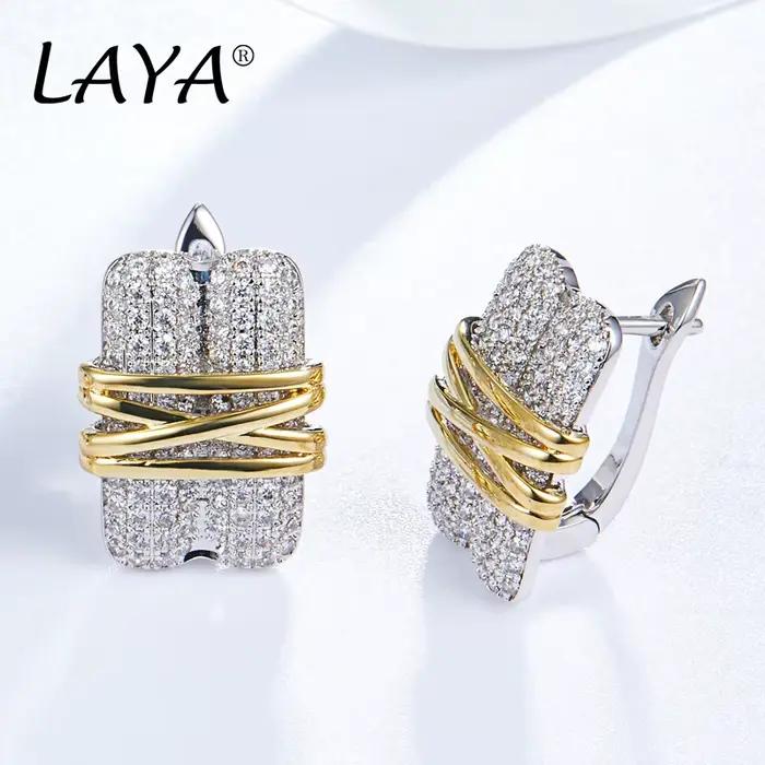 LAYA – boucles d'oreilles en argent Sterling 925, style rétro, or clair, multi-lignes, zircon AAAAA,