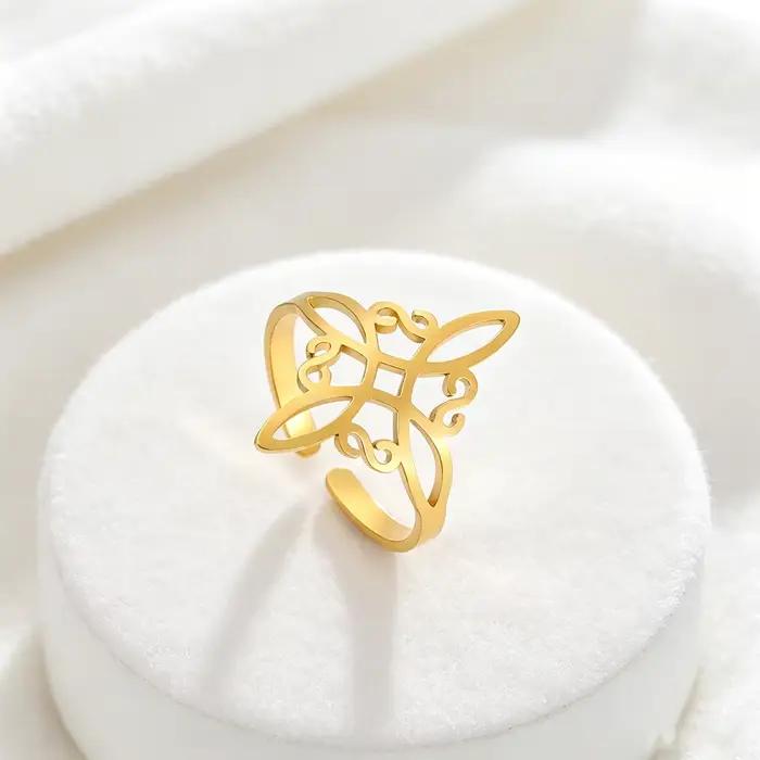 Bague nœud de sorcière en acier inoxydable plaqué or doré/silvère pour femmes, bijoux amulette sorcellerie, cadeau pour occasions spéciales mariage anniversaire fiançailles