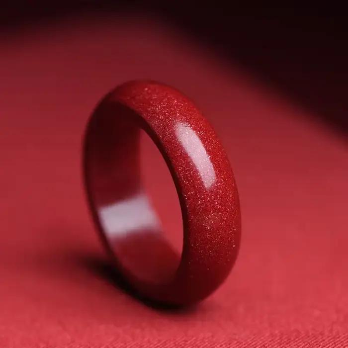 Bague Cinabre Authentique Naturelle pour Femme, Alliance de Mariage Intemporelle, Bijou de Luxe pour Occasions Spéciales, Alliances de Fiançailles Géométriques