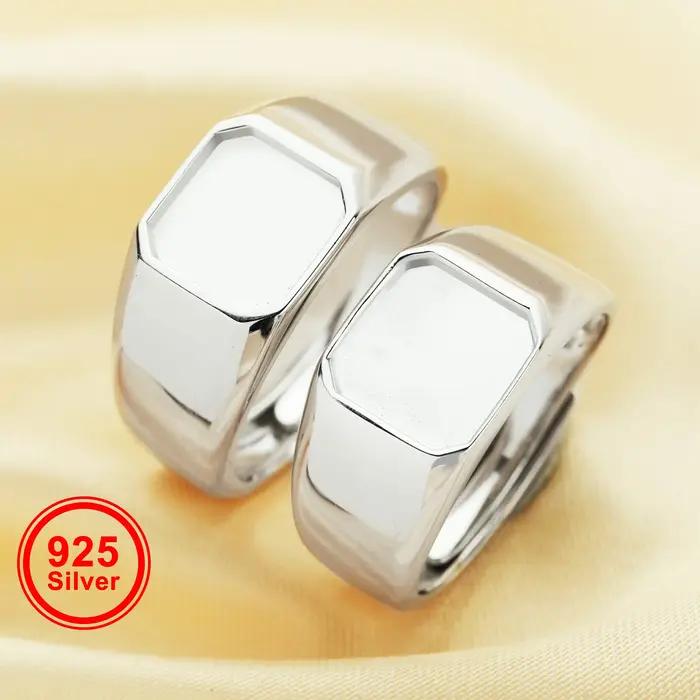Bague ajustable pour homme en argent sterling 925 avec résine de lait maternel et monture carrée de