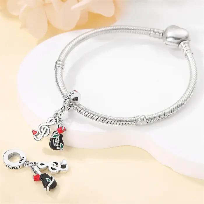 925 argent ajustement 925 Bracelets originaux symbole de musique plaque de dessin boîte à médicaments série carrière breloques perles pour bijoux à bricoler soi-même