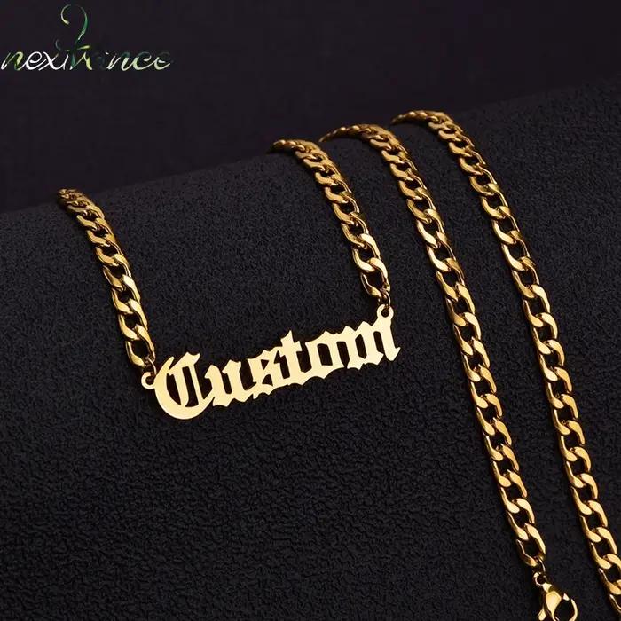 Collier avec pendentif avec nom personnalisé, couleur or, chaîne NK de 4mm, colliers avec plaque sig