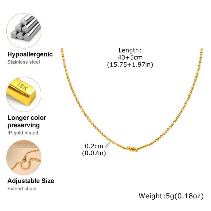 Collier de chaîne à maillons à nœud minimaliste pour femmes, Bracelet de collier en acier inoxydable plaqué or, cadeau de bijoux Chic et étanche