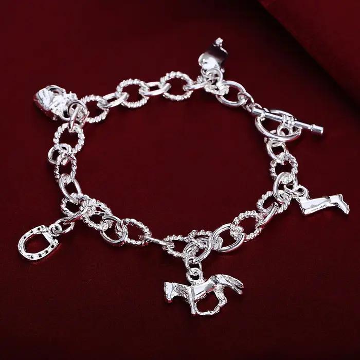 DOTEFFIL 925 en argent Sterling cheval paquet bottes Bracelet pour les femmes de mariage fiançailles fête bijoux
