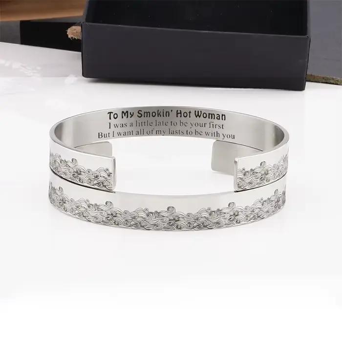 Bracelet manchette vague en acier inoxydable pour femme, cadeau d'anniversaire pour femme, petite amie, mari, petit ami, To My Smokin' Hot